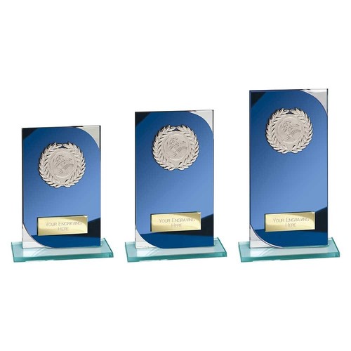 Blue glass trophy award - glass,