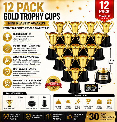 Gold trophy cups - 12, mini