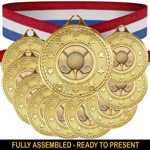 Golf medals ribbons gold - golf, ribbons,