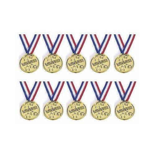 Gold plastic winners medals - plastic,